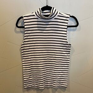 LOFT Black and White Striped Tank Top